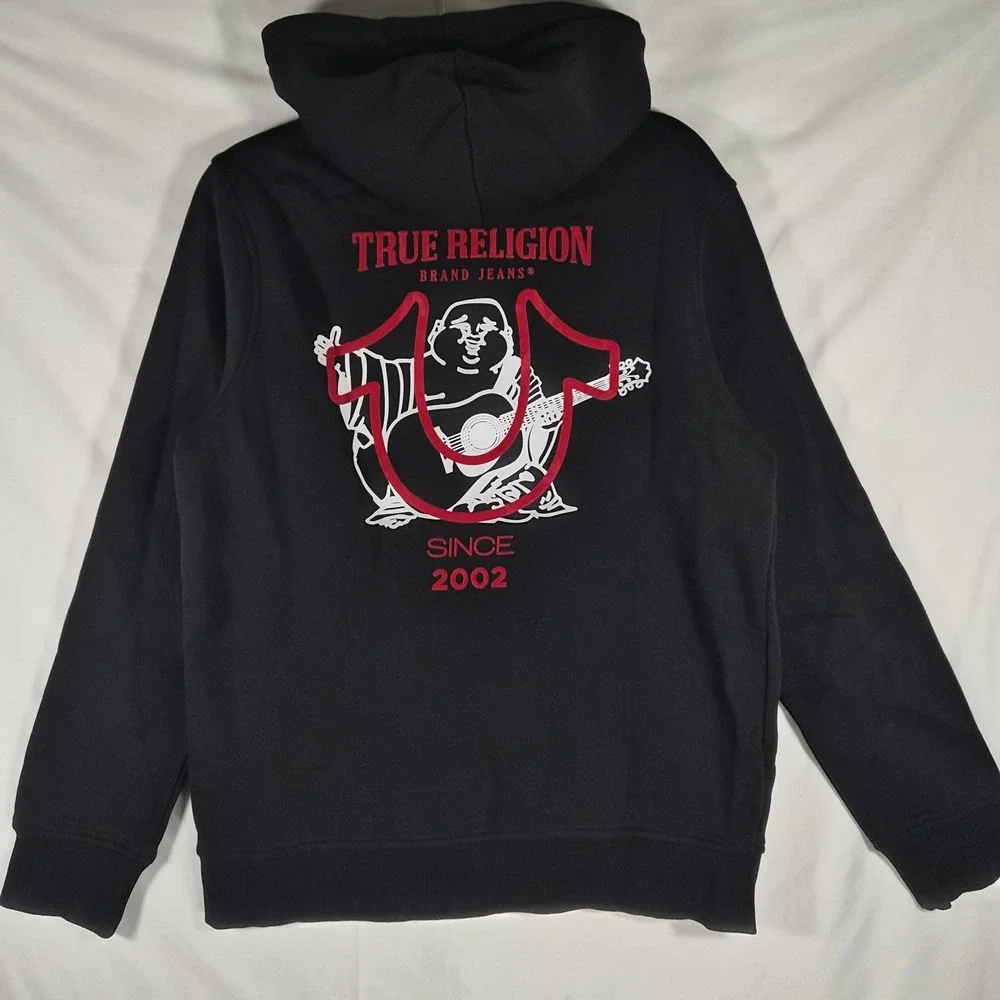 Y2k True Religion Buddha Logo Full Zip Hoodie Men's Medium Black Red Streetwear